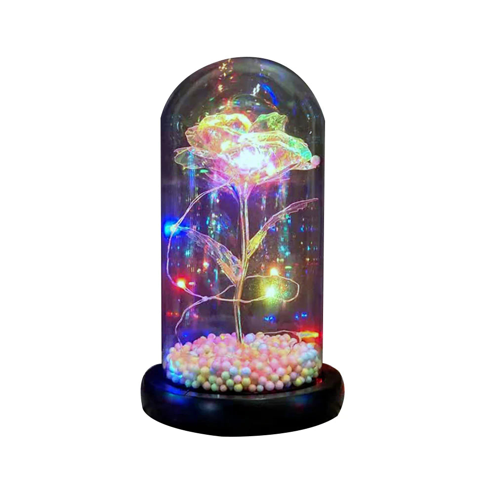 Led Light Glass Cover Rose Flower Micro Landscape