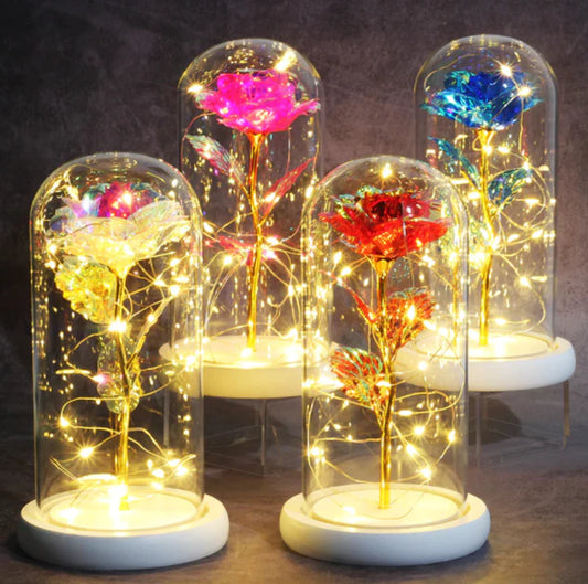 Led Light Glass Cover Rose Flower Micro Landscape