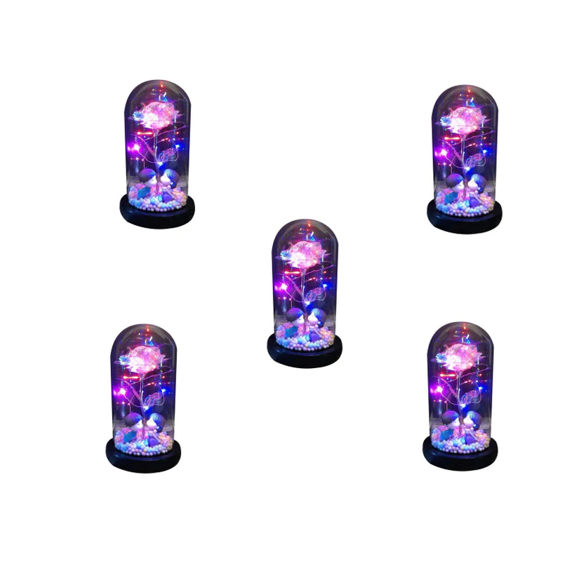 Led Light Glass Cover Rose Flower Micro Landscape