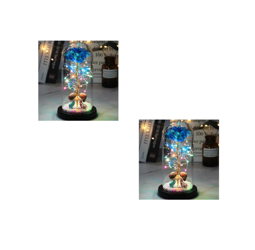 Led Light Glass Cover Rose Flower Micro Landscape