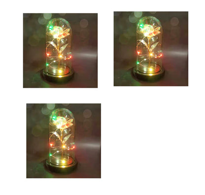 Led Light Glass Cover Rose Flower Micro Landscape