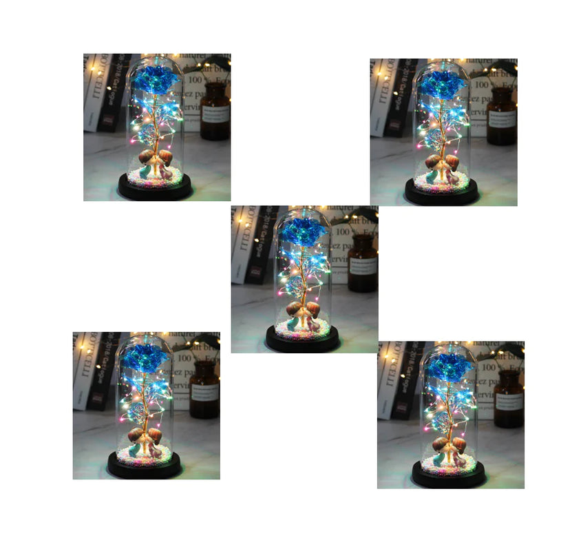 Led Light Glass Cover Rose Flower Micro Landscape