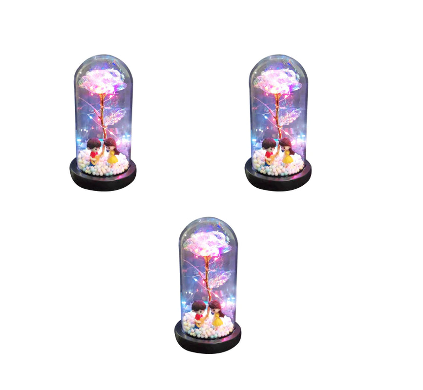 Led Light Glass Cover Rose Flower Micro Landscape