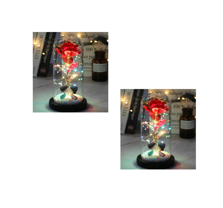 Led Light Glass Cover Rose Flower Micro Landscape